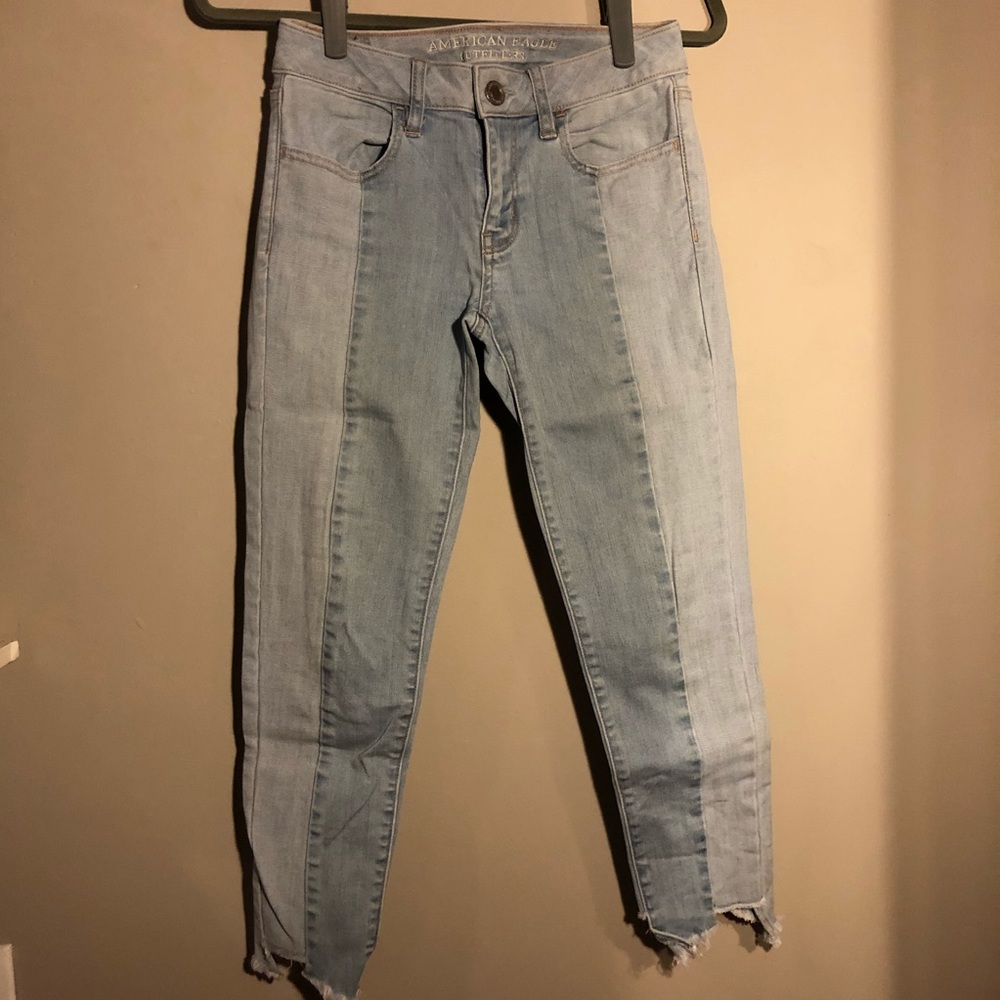 Two tone cropped jeans
